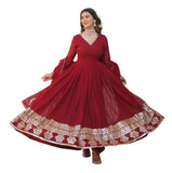 Wedani Georgette Embroidered Anarkali Kurta Set For Women (In Alpha S Regular Maroon),MAROON,S