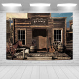 Imirell Vintage Western Cowboy Bar Backdrop 8Wx6H Feet Wild West Wooden House Barn Door Retro Horse Wheel Countryside Rural Old