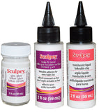 Sculpey Artist Set: 1 Fl Oz Gloss Glaze, 2 Fl Oz Bake and Bond Bakeable Adhesive for Oven-Bake Clay, 2 Fl Oz Translucent Liquid