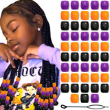 VENOFEN 48PCS Halloween Hair Beads for Braids Short Tube Bead Acrylic Loc Dreadlock Bead Purple Orange Black Braids Accessories