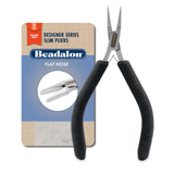 Beadalon Designer Series Slim Flat Nose Pliers, Black Vinyl-Free Grips, Stainless Steel, Box Joint, Double Leaf Springs, 5.75 in