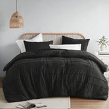 Comfort Spaces Black King Size Comforter Set - 3 Pieces Pintuck Pleated Bedding Sets King, All Season Lightweight, Extra Softnes