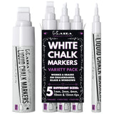 Kassa 5Pack White Chalk Markers | Includes 1mm, 3mm, 6mm, 10mm & 15mm Tips | Works on Chalkboards, Windows & Glass | Erasable,