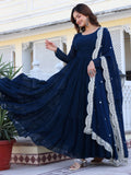 Wedani Georgette Sequins Work Anarkali Kurta Set For Women Turquoise,TURQUOISE,L,Georgette,Anarkali,