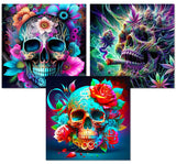 igoodom Diamond Art Kits for Adults, 3 Pack Skull Diamond Painting Kit, Full Drill Round Halloween Diamond Art Kits, DIY Gem Art