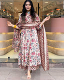 Gosriki Women'S Rayon Viscose Anarkali Printed Kurta With Palazzo & Dupatta (Cia Cream-Gs_S_Cream_Small),Cream,,B0F8ZTLDD1