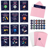 TICIAGA 72pcs Valentines Day Space Greeting Cards with Envelop and Sticker for Kid, 4 x 6 IN Planet Galaxy Notecard Exchange Gif