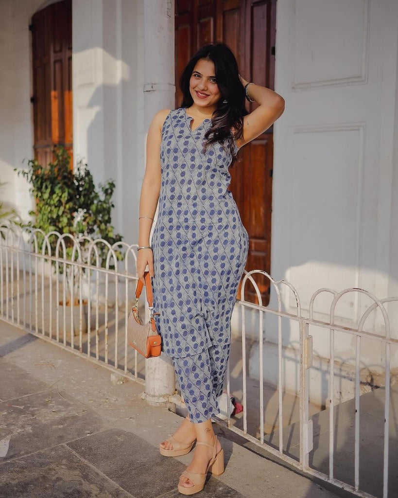 Anni Designer Women'S Rayon Viscose Straight Printed Kurta With Pant (Ranopali Blue-Vks01_M_Blue_Medium),Blue,M,,,