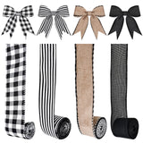 MuRealy Wreath Ribbon Assortment (4 Rolls x 20 Yards) - 2.5 Inch Wired Polyester | Black Stripes, Classic Plaid & Dots - Sheddin