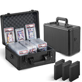 Graded Card Storage Box, Trading Cards Slab Carrying Case, 3 Row Black Hard Sports Cards Holder Boxes with 6 Dividers Fits for P