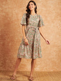 Modeve Women Paisley Print Beige Dress_Medium
