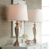 Regency Hill Blair Traditional Table Lamps 25 Tall Set of 2 Brushed Nickel Silver Metal Candlestick White Drum Shade for Bedroom