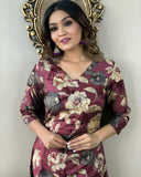 Anni Designer Women'S Cotton Blend Straight Printed Kurta With Pant (Dhun Wine_S_Wine_Small),Wine,S,Rayon Blend,Straight,