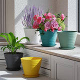 Stylex Store Plastic 8 Inch Plant Pots With Drainage Holes And Tray Saucers | Flower Pots For Home Balcony And Garden | Planters