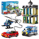 City Police Catch Thief Building Block Set with Cop Car, Bank, Helicopter, Getaway Sports Car, Fun Police Chase Toy for Kids, Be