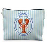 Likjad Crawfish Beach Makeup Bag, Coquette Blue Bow Coastal Cosmetic Bags for Women, Preppy Coastal Lobster Makeup Pouch, Ocean