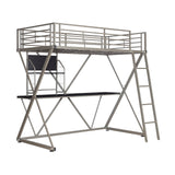 Z-Bedroom Metal Pewter Powder Coated Twin Size Loft Study Bunk Bed with Computer Desk by Powell