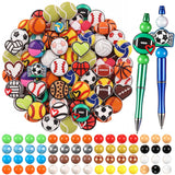 Tondiamo 90 Pcs Sports Ball Silicone Focal Beads Bulk and 15mm Silicone Beads Basketball Soccer Baseball Themed for Beadable Key