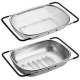 Tioncy 2 Pcs Large Over The Sink Colander, 6 Quart Stainless Steel Colander with Fine Mesh or Grid, Strainer Basket with Expanda