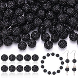 200pcs 10mm Rhinestone Beads for Jewelry Making, Black Shiny Round Disco Ball Beads Bulk, Sparkle Crystal Clay Christmas for Bra