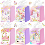 Kolldenn 24 Pcs Unicorn Party Favor Bags for Birthday Party Supplies Cute Unicorn Gift Goodie Paper Bags with Handles Rainbow Go