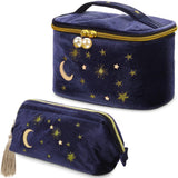 Patelai 2 Pcs Velvet Stars Makeup Bag Cosmetic Bag Handy Travel Starry Makeup Pouch Portable Embroidered Pouch Toiletry Wash Bag