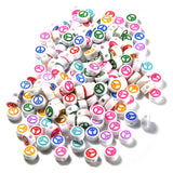 200 Assorted Peace Sign Beads, 7mm Round Flat Coin Shape, 200 Pieces, Multi-Color Plastic Acrylic (White)