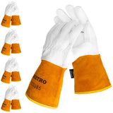 BEETRO Working Gloves 5 Pairs, Tig Welding Cowhide Split Leather, Heat/Fire Resistant BBQ/Warehouse/Heavy Duty/Animal Handling G