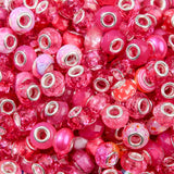 BERMRO 100pcs Large European Hole Beads Rose Pink Round Iridescent Acrylic Bead Fairy Wand Garden Beads for DIY Crafting Necklac