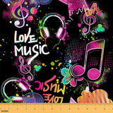 Feelyou Music Note Outdoor Fabric by The Yard, Rock Theme Upholstery for Chairs, Boys Girls Headphones Radio Lover Decorative Fa