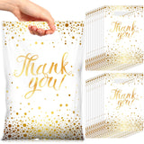 Pajean 100 Pcs Thank You Gift Bags Bulk Gold Dots Plastic Bags with Handles Black Goodie Treat Shopping Wrap for Birthday Party