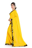 Oomph! Womens Printed Chiffon Sarees - Butter Yellow