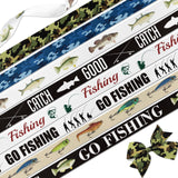 NUVCELKA 8 Pack Fishing Ribbons, 3/8 Inch x 3 Yards Grosgrain Ribbon with Camo Fish Pattern for Father's Day Gift Wrapping Party