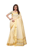 Yashika Womens Cottton Silk Sarees With Blouse Piece (Off White_Free_Size) Sdpl-Kerala Cotton,CREAM,Free Size