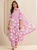 Libas Pink Pure Cotton Printed Kurta Sets For Women Pink M 36994