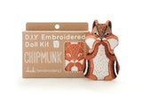 Kiriki Press DIY Embroidery Doll Kit - 3 Skill Levels - Beginner to Advanced - Screen Printed Pattern Embroidered Kit (Chipmunk