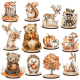 FYSUIMU 12Pcs Fall Woodland Animal Wood Table Sign Cute Autumn Forest Animal Wooden Cutouts with Base Tiered Tray Decor for Farm