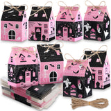 Zhanmai 48 Pcs Pink Halloween Treat Boxes Mini Black Castle House Candy Pink Box Small Halloween Paperboard Gift Container for H