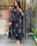 Anni Designer Women'S Rayon Blend Straight Printed Kurta With Pant & Dupatta (Jimny Blue_3Xl_Blue_Xxx-Large),Blue,3XL,,,