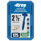 Kreg SMLC250B125 Blue Kote, Pocket Screws, 2 1/2 Inch, 8 Coarse Thread, MaxiLoc Head (125 Count)