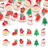 Beadthoven 24pcs Christmas Acrylic Beads, Red Green Crystal Focal Beads for Pens Keychain Making, Santa Claus Christmas Tree Glo