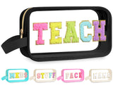 Kacctyen Teach Bag Pouch Teacher Gift Survival Kit Bag Clear Makeup Chenille Letter Cosmetics Nylon Toiletry Waterproof Makeup T