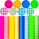 Greatdiy Sparkly Plaid Printed Faux Leather Sheets, Shiny Neon Chunky Glitter Fabric for Crafts and Bows, 8 x 12 Inch (Summer Pl