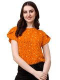 Wedani Women'S Casual Short Sleeves Round Neck Foral Top (Small Orange),Orange,S