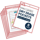 Essex Wares - 6 Pack, Peach, Durable Water-Resistant Dry Erase Pocket Document Protectors, 10 Wide x 13.5 Tall - Dry Erase Clear