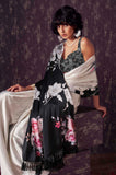 Womanista Women'S Satin Two Way Floral Black Saree With Un-Stitched Blouse Black & White Onesize