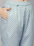 Anni Designer Women'S Cotton Blend Straight Printed Kurta With Pant & Dupatta (Mei Green-Nw_S_Green_Small),Green,S,,,