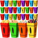 AmazingSpark 24 Pcs Back to School Treat Boxes Crayon Popcorn Box Snack Candy Holder Containers Apply for Welcome First of Day E