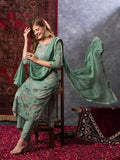 Anni Designer Women'S Rayon Blend Printed Straight Kurta With Pant & Dupatta (Vice Green-Vks02_S_Green_Small),Green,S,,,