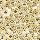 Yiizzxin 200Pcs Round Ancient Gold Letter N Beads,4x7mm Flat Letter-N Bead for Bracelets,Alphabet Beads for Jewelry Making DIY N
